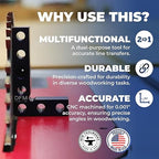 Small Square and Center Finder - Made in USA Versatile Woodworking Tool with 11/32" Center Marking Hole for Larger Pencils, Carpenter Tool for Accurate Line Transfers (Black)