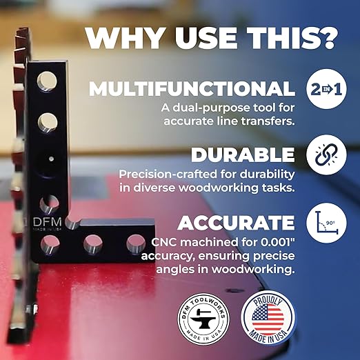 Small Square and Center Finder - Mini Square Tool with 11/32" Center Marking Hole Woodworking, Carpenter Engineering Square, Center Marking Tool, Made in USA - Orange