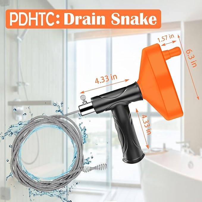33 Feet Drain Snake Auger, Plumbing Snake Drain Hair Clog Removal Tool, Sink Unclogger Drain, Heavy Duty Toilet Snake Auger, Cleaner Tool for Bathroom Kitchen Tub Shower Drain Clog Remover with Gloves