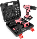 Jar-Owl 21V Pink Cordless Drill Set for Women，350 in-lb Torque, 0-1350RMP Variable Speed, 10MM 3/8'' Keyless Chuck, 18+1 Clutch, 1.5Ah Li-Ion Battery & Charger for Home DIY and Repair - Black & Pink