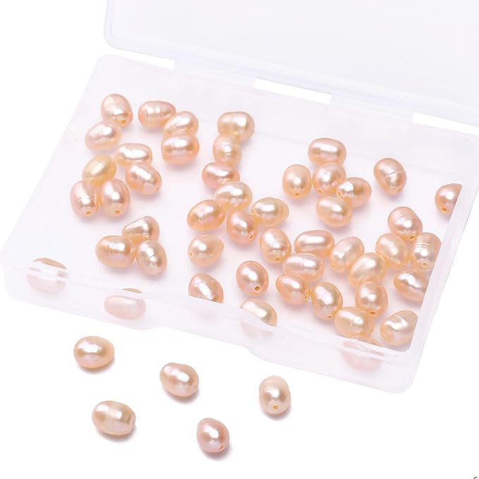 Natural Pearl Beads Rice 5-6mm Pink Freshwater Cultured Loose Gemstone Beads for DIY Jewelry Making 13.8''/Strand HQ