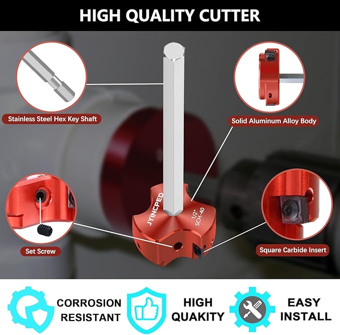 PVC Pipe Reamer 1/2 Inch Head, PVC Fitting Saver with 3 Carbide Insert,Socket Saver Plumbing Tool Plastic Pipe Fitting Reamer for Schedule 40 CPVC ABS Socket Hub,Fit Standard 1/2" Drills