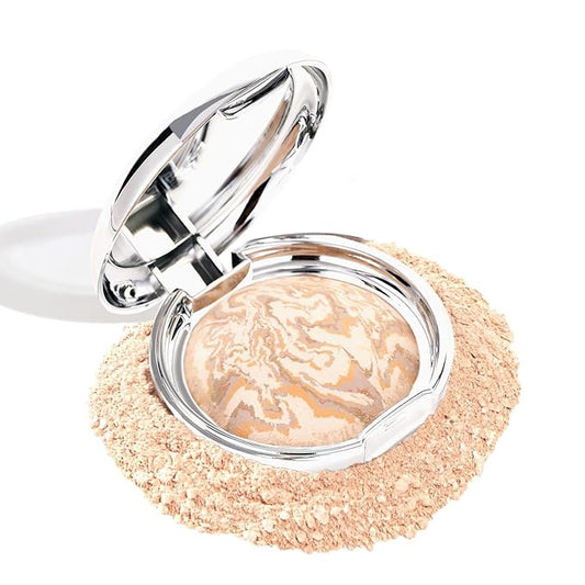Marbleized Baked Foundation Makeup, Balance and Brighten Color Correcting Powder Foundation - Buildable Light to Medium Coverage - Demi-Matte Natural Finish (#001 FAIR, 0.32 Oz)-VeraVaultWomen