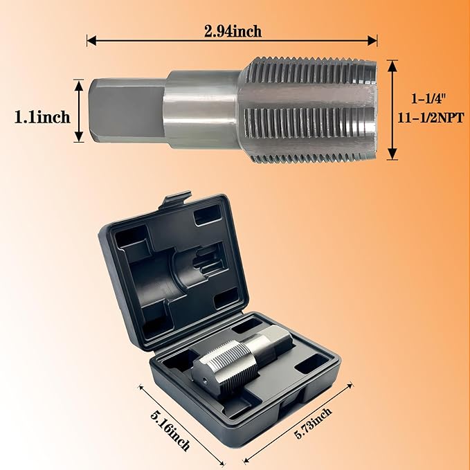 1-1/4"-11-1/2 NPT Pipe Tap, Precision Carbon Steel NPT Tap Set for Clean Accurate Threads, 1-1/4-11-1/2" NPT Tap, Perfect for Plumbers Mechanics DIYers, with Durable Plastic Case.