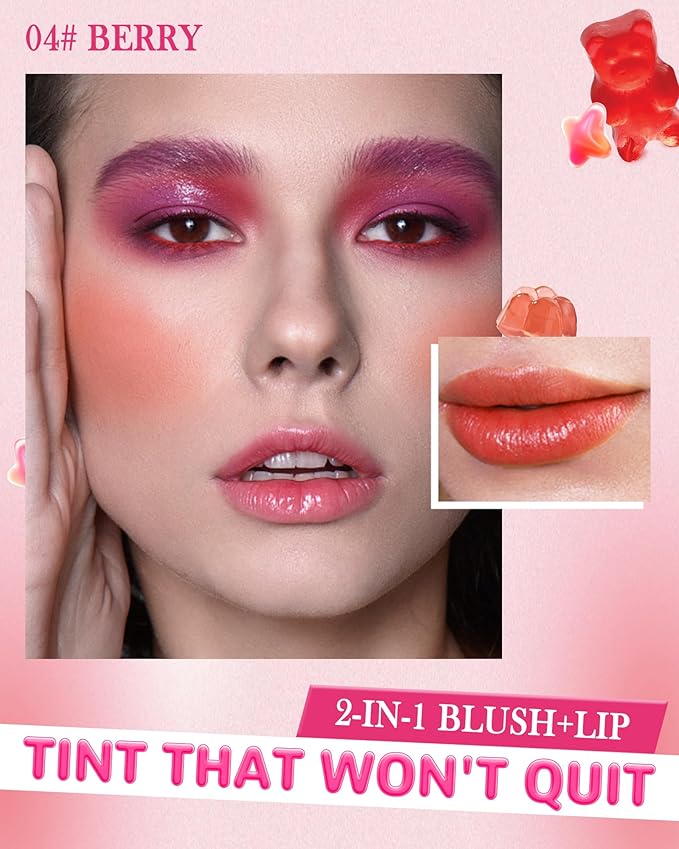 Makeup Jelly Tint,Cooling Water Jelly Tint Berry Blush Stick, Sheer Lip & Cheek Tint Stain, Long Lasting Waterproof Jelly Blush Lip Gloss, Vivid Color, Non-Sticky, Buildable Tinted Jelly Lip Stains-04-VeraVaultWomen