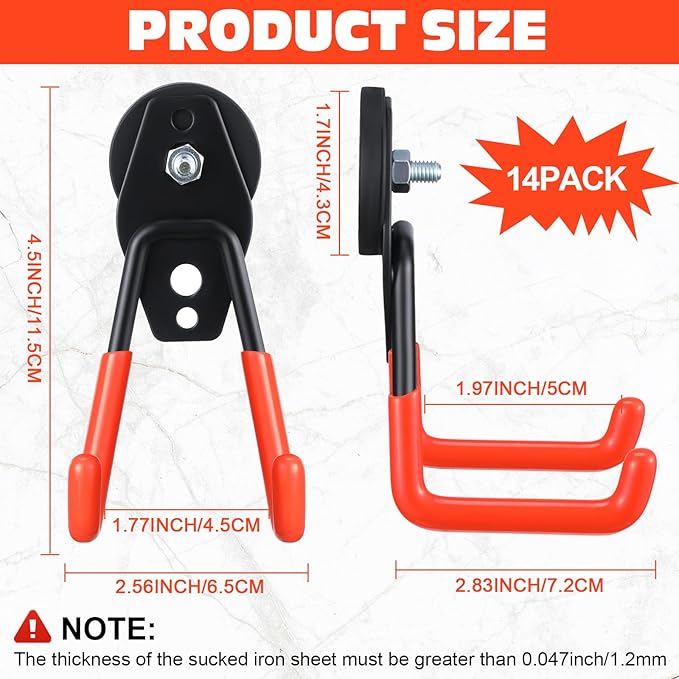 Landhoow Large Magnetic Hooks Heavy Duty Garage Magnet Hooks Strong Storage Utility Magnetic Hangers with Anti Slip Rubber Coating for Indoor and Outdoor Hanging(Orange,14 Pcs)