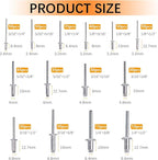 500pcs Pop Rivets Assortment Kit,14 Sizes Aluminum Rivets,Blind Rivets set,including 3/32" 1/8" 5/32" 3/16",metal Dome Head rivets Assortment kit with labels Storage boxes (Silver)