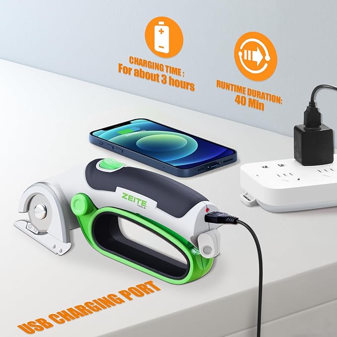 ZEITE 4V Cordless Electric Scissors Cardboard Cutter with 1 x Replace Blade,1 x Storage Box,1 x USB Rechargeable Cable Rotary Cutter for Box Plastic Carpet Cloth, Easy to Hold and Safety,Gray