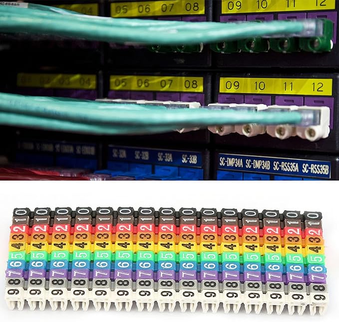 Walfront Digital Number Tube Wire Number Label Tube Cable Marker Wire Numbering Marker Colorful Cable Straps Coded Clip on Plastic Cable(150PCS KCM-1.5MM 1.5square)