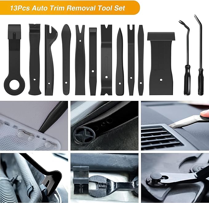 GOOACC 13PCS Nylon Trim Removal Tool Set for Bumper Fastener Rivet Clips Car Door Clip Panel Audio Video Dashboard Dismantle Black