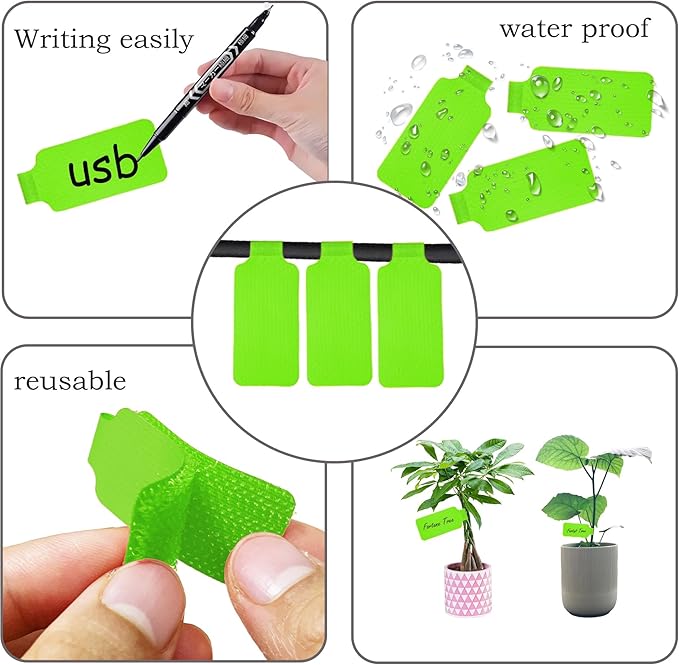 Cable Labels & Reusable Hook and Loop Fastening Ties Set - 30 Pcs Cord or Wire Labels & 30 PiecesCable Tags for Electronics, Home & Office Cord Management (Green and Green)