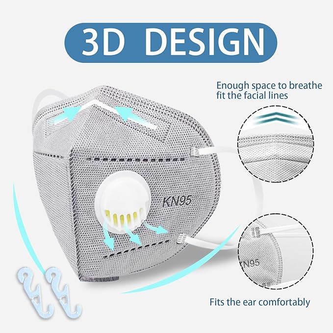 Dust Masks 20PCS, 7 Layers Filter Cover Against PM2.5 Sport Face Mask with One Breathing Valves