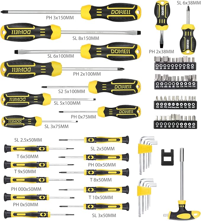DOWELL Magnetic Screwdriver Set Slotted/Phillips/Torx 108-Piece Stubby Screwdriver Mini Precision Screwdriver Bits Set Hex Key Set Magnetizer Tool Kit for Repair Craft