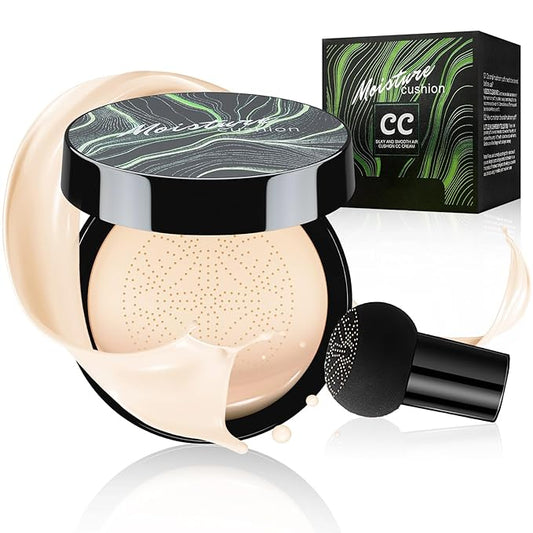 Mushroom Head Air Cushion CC Cream Foundation - Moisturizing & Long-Lasting BB Cream Concealer Makeup Base for All Skin Types, Brighten Long - Lasting Even Color Correcting Concealer (Ivory)-VeraVaultWomen