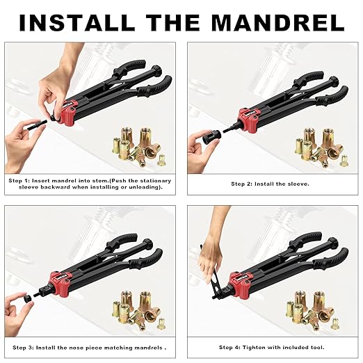 WETOLS 17" Rivet Nut Tool, Hand Rivet Tool Kit with 11 Metric & SAE Mandrels M3 M4 M5 M6 M8 M10 M12, 10-24, 1/4-20, 5/16-18, 3/8-16, 110pcs Rivnuts, Sturdy Case Packed, Auto Release Nut Design, WE-896