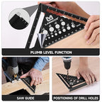 Carpenter Square 7 Inch Rafter Square Tool, Multi-Purpose Farming Carpenter Tools, Woodworking Square Laser Scales Anodized Ruler Body, Aluminum Metal Squares, Black