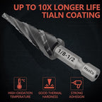 M35 Four Spiral Flute Cobalt Step Drill Bit 1/8"-1/2", Wear-Resistant TiAlN Coated 1/4" Hex Shank Unibit Step Bit for Metal, Stainless Steel, Aluminum, Wood, Plastic（13 Sizes）