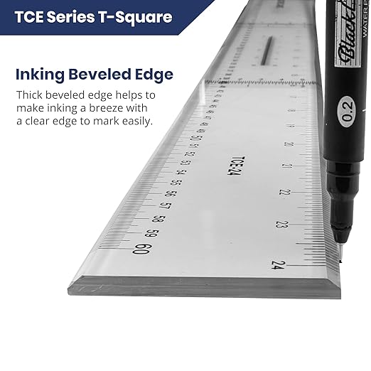 Pacific Arc 42 Inch T Square, Traditional Acrylic Graduated in Inch and Metric, Detachable Head