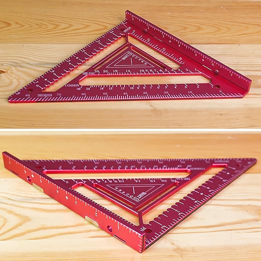 7.5" Magnetic Rafter Square with Jig Block - Multi-Angle Measuring Tool (90° & 180°) for Precise Carpentry & Flatwork(Red)