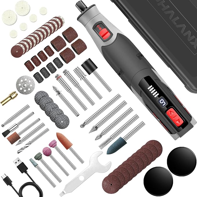 PHALANX Cordless Rotary Tool Kit, 4V 4000mAh Battery, 80 Accessories, 9 Speed Settings, 28000 RPM Max, Type-C Charging (PRT-Black)