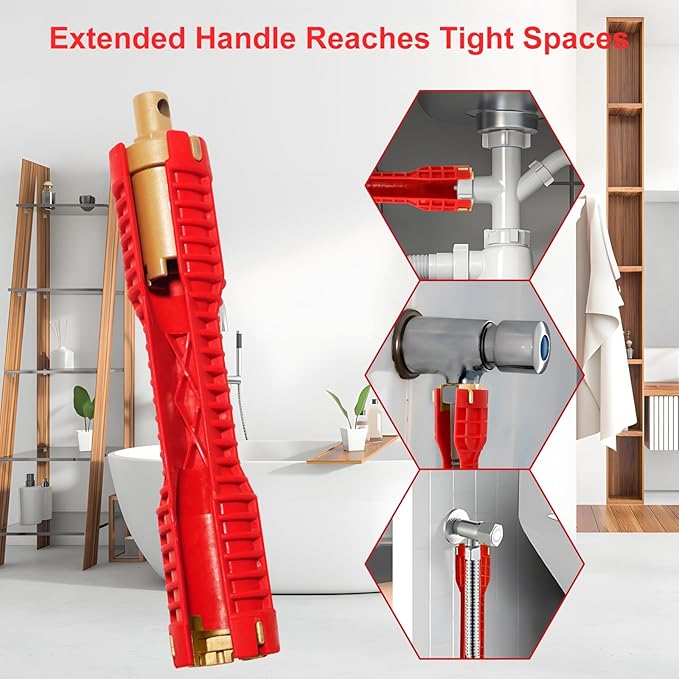Faucet and Sink Installer（8-in-1）Multi-purpose Wrench Plumbing Tool for Toilet Bowl/Sink/Bathroom/Kitchen Plumbing Repair Installation Hand Tools(red)