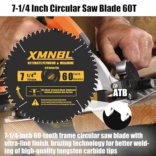 7-1/4-Inch 60-Tooth Fine Circular Saw Blade,Replacement for Diablo D0760A D0760X,DeWalt DWA171460 Wood Cutting Circular Saw Blade,Compatible with Skip,Dewalt,Milwaukee7-1/4 Circular Saw,5/8-Inch Arbor