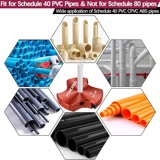4 Inch PVC Pipe Reamer,PVC Socket Saver Fitting Saver with Triple Blade,Plastic Pipe Fitting Reamer Plumbing Tool for Sch.40 CPVC ABS Socket Hub,Fit Standard 1/2" Drills