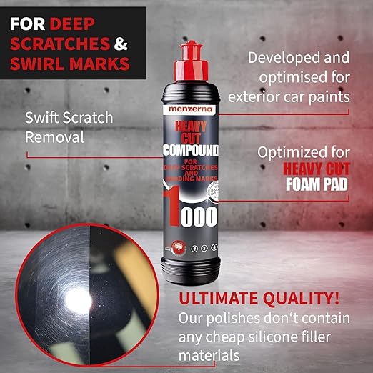 menzerna Heavy Cut Compound 1000" I Abrasive Polishing Compound for Deep Scratches, Sanding Marks, Swirls & Holograms I Buffing and Polishing Compound for Scratch Repair I Silicone Free I 16 fl oz.