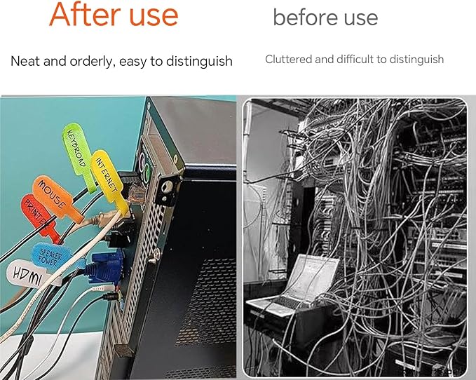60 Pack Reusable Color-Coded Write-On Cable Labels & Cord Organizer Kit with 30 Labels to Label Cords + 30 Ties for Home Office Electronics Cord Management