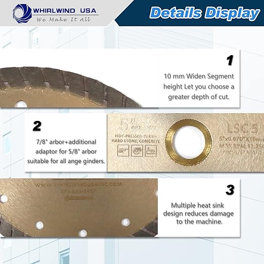 Whirlwind LSC 5 inch Dry or Wet Cutting General Purpose Continuous Turbo Power Saw Diamond Blades for Concrete Masonry Brick Stone(5'' LSC)