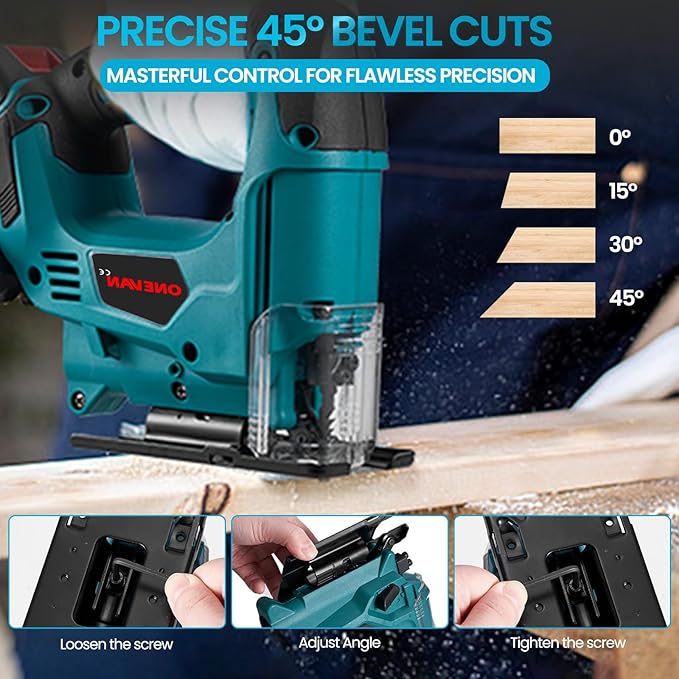 Cordless Jig Saw, 20V Electric Jigsaw with 2 Batteries and 35Pcs Cutting Blades, 3000 SPM Adjustable Speed, ±45° Bevel, Jigsaw Tool Kit for Straight, Curve, Bevel, Circle Cutting