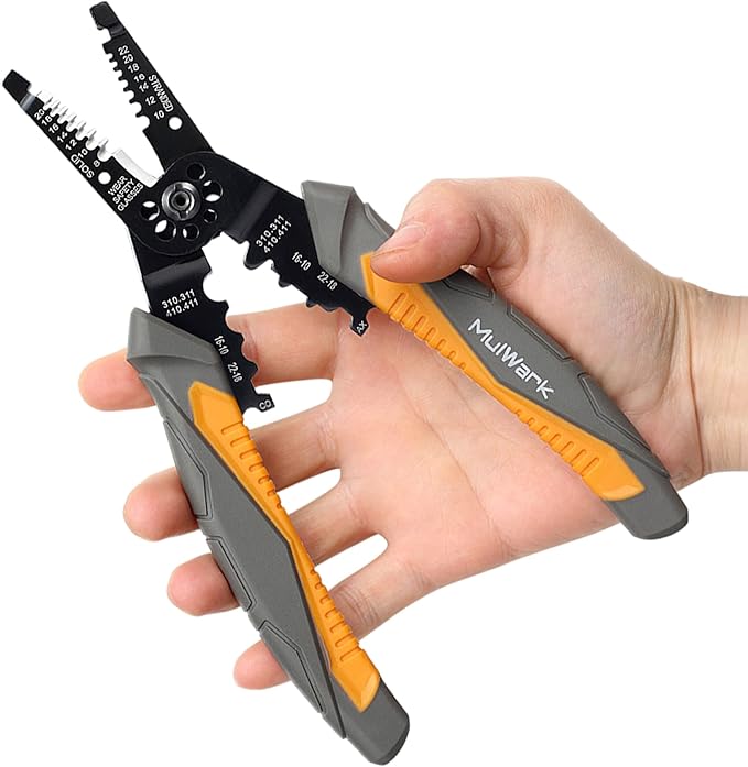 MulWark 3 in 1 Automatic Self Adjusting Wire Stripper/Cutter/Crimper, 8 Inch Multi Pliers For Electrical Wire Stripping, Cable Cutting, Crimping Tool from 8 AWG to 30 AWG