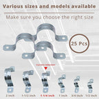 1-1/4 Inch Zinc-Plated Steel Conduit Straps, 2 Holes Cable U Bracket, Pipe Clamps, 2Hole Conduit Strap for Fixing Pipe or Cable(25PCS)