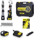 Electric Hydraulic Cable Lug Crimper Pliers,Rechargeable Crimping Tool,Straight-handled electric hydraulic pliers,Electrical Terminal Cable Wire Fiber Crimper Kit with 12 Dies, 6 AWG to 600 MCM