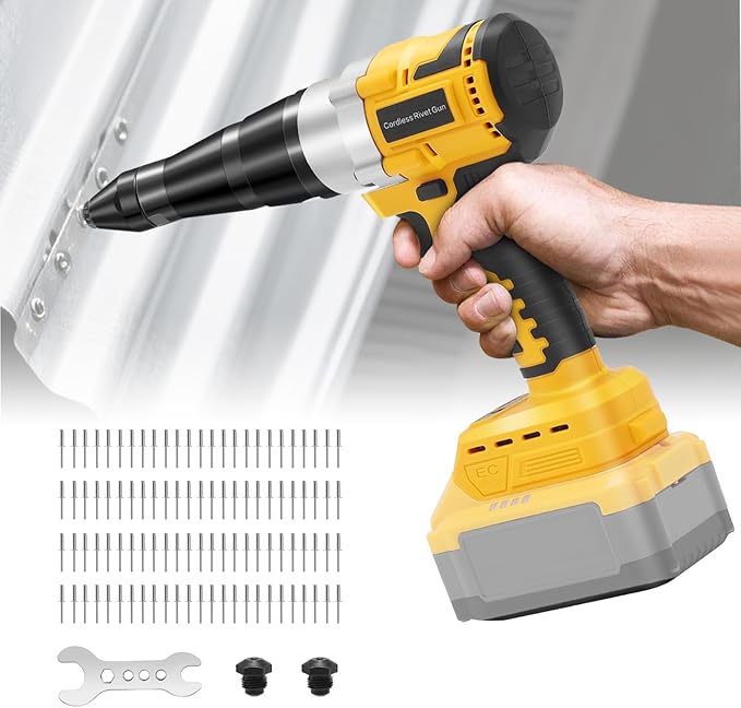 Cordless Rivet Gun for De-Walt 20V Battery, Electric Rivet Tool with LED Light, 3 Size for 1/8", 5/32", 3/16" Rivets–Brushless Blind Pop Rivet Gun Tool for Aluminum & Steel Rivets (Tool Only)