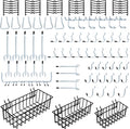 1/4 inch Extra Thick Pegboard Accessories Kit,Only Suitable for 1/4" Pegboard Board,Includes Three Baskets and Multiple Types of Pegboard Hooks,Metal Hooks for Hanging Storage(Black Baskets)