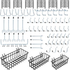 1/4 inch Extra Thick Pegboard Accessories Kit,Only Suitable for 1/4" Pegboard Board,Includes Three Baskets and Multiple Types of Pegboard Hooks,Metal Hooks for Hanging Storage(Black Baskets)