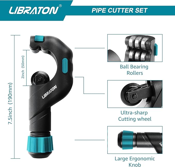 Libraton Pipe Cutter, Tubing Cutter 3/16" to 2" Outer Diameter, Copper Pipe Cutter, Tube Cutter with Deburring Tool, Copper Cutter, Pipe Cutter Tool for Copper, and Thin Stainless Steel Tube