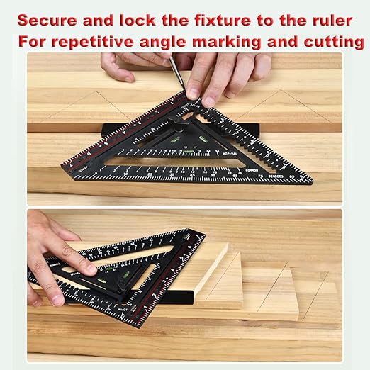 Foldable Carpenter Square 7 inch Rafter Square, Triangle Carpenter Square Die-cast for Woodworking and Carpentry (Black)