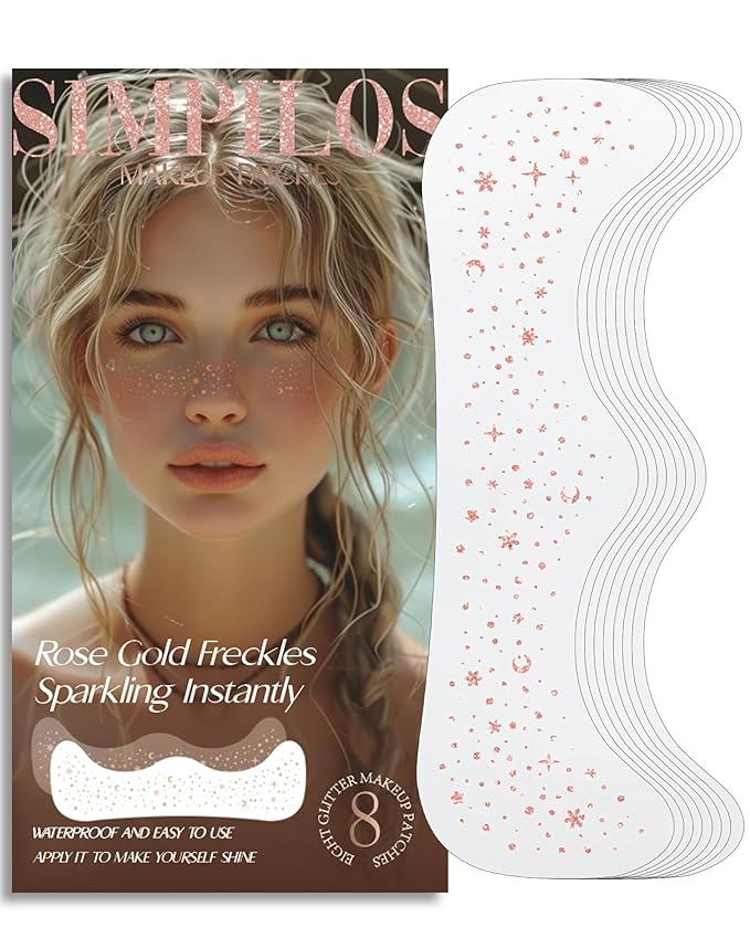 Glitter Freckles -Body Glitter Rave Festival Accessories - Rose Gold Face Glitter Waterproof Face Tattoos Speckles Makeup Patches for Women, Grils, Cosplay & Country Concerts - 8 Counts