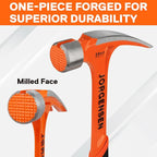 Jorgensen 20 oz Straight Claw Hammer with Magnetic Nail Holder, Rip Claw Hammer with Milled Face & Shock Absorbing Grip, Heavy Duty One-piece Forged Hammer