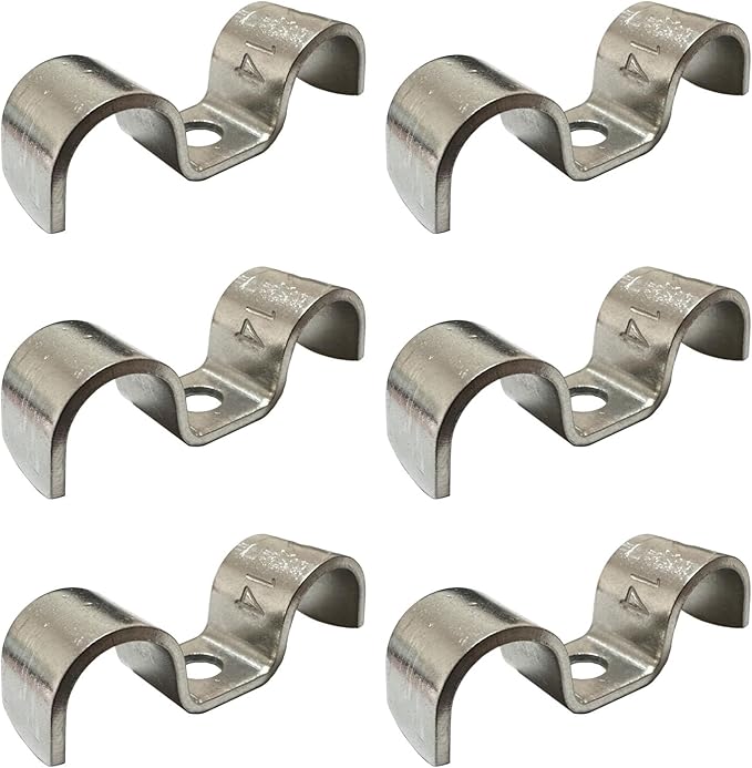 6pcs 14mm(5/9 inch) Double Line Clamp Heavy Duty 1 Hole Conduit Strap 304 Stainless Steel M-Type Pipe Strap For Wire Pipe Cord Installation