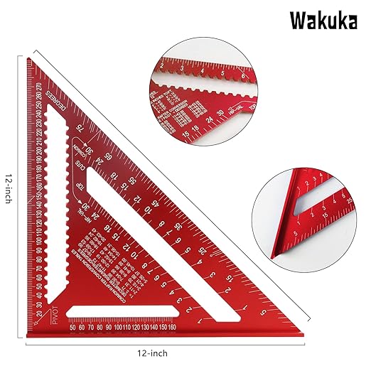 Carpenter Square 12-inch Layout Tool Alloy Metal Triangle Ruler Protractor,RED(MER)