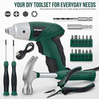 Hi-Spec 19pc 3.6V Green USB Small Power Screwdriver & Home DIY Tool Kit Set. Cordless & Rechargeable Electric Screwdriver and Compact Hand Tool Box Set