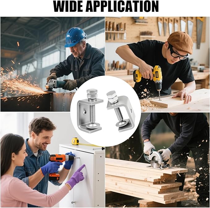 1-3/4 Inch C Clamps, 2 Pack 304 Stainless Steel C Clamps for Woodworking and Welding, Stable Wide Jaw Opening Tiger Clamp for Construction Household Mount(45mm)