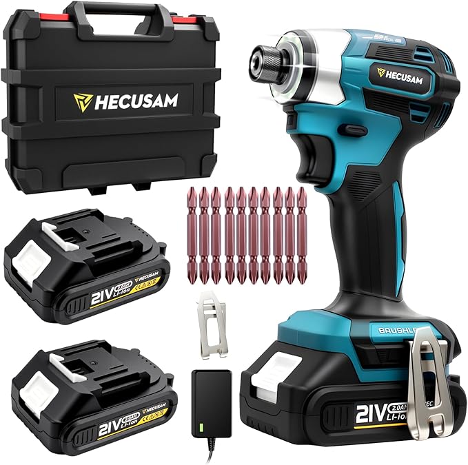 Impact Driver Kit,21V Max Torque 3095 In-lbs(350 N.m) Cordless Impact Driver Set with Two 2.0 Ah Battery, 1/4" Hex Chuck Power Impact Drill, 0-4000 RPM Variable Speed,10Pcs Bits,Toolboxes