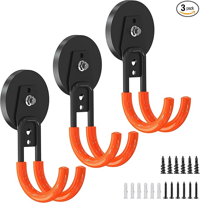3 PCS Magnetic Garage Storage Hooks, Strong Magnetic Hooks Heavy Duty, Large Magnet Hooks for Hanging Heavy Duty Garage Tools and Garden Tools
