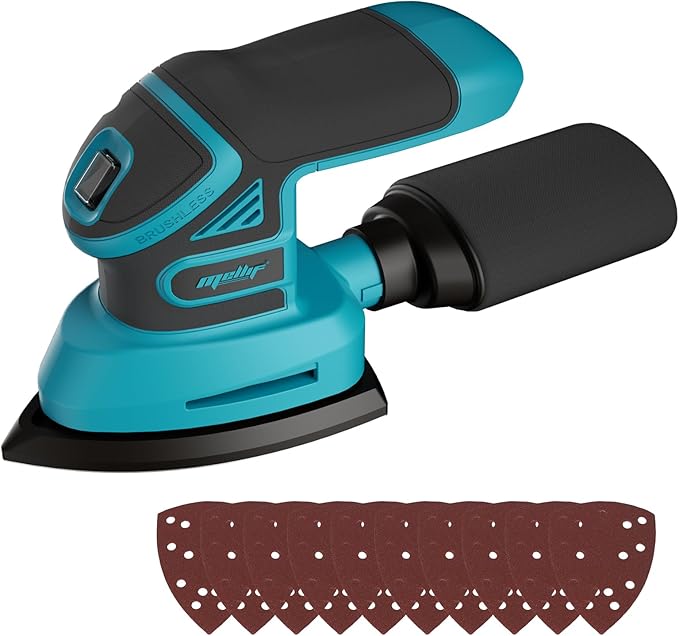 1.9Amp Cordless Detail Sander Compatible with Makita 18v Battery, Dust Collector, Brushless 12,000 OPM Speed, Compact Soft Palm Grip, 10pcs Sanding Pads, 2.0Ah Charger & Battery Kit (Blue)