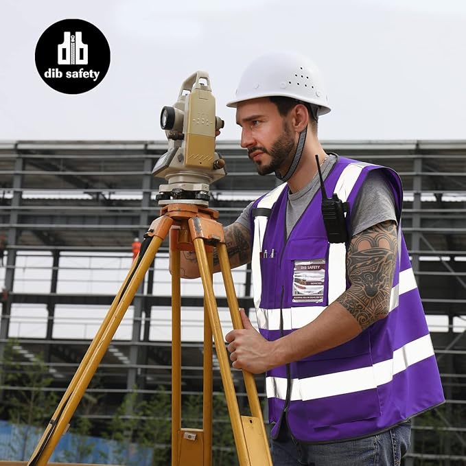 Dib Safety Reflective Vest High Visibility with Pockets and Zipper, Purple 3XL