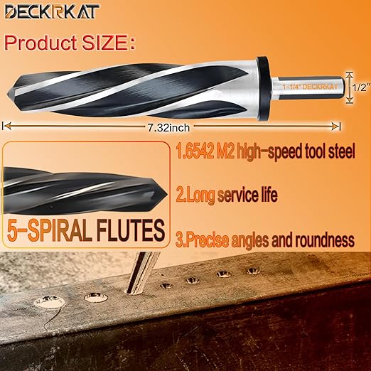 1-1/4" Reamer Drill Bit for Metal, M2 HSS Taper Reamer for Steel, Alloy, Wood, Plastic to Align, Enlarge Holes – 5-Spiral Flutes,1/2"Non-Slip Shank, 32mm Car Reamer, Bridge Construction Reamer.